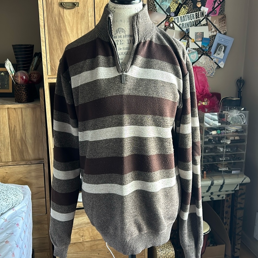 Unlimited Patience Brown Striped Sweater - Large